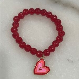 Red Beaded Bracelet with Heart Charm